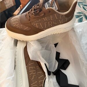Versace Men's Brown and White Sneakers